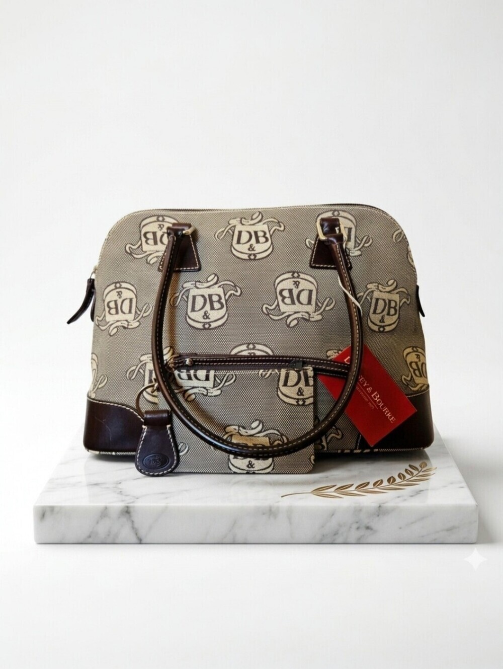 Dooney & Bourke DB Monogram Satchel + Wristlet Set NWT Gray Canvas Leather